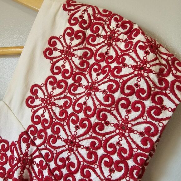 EUC BEAUTIFUL TALBOTS RED EMBROIDERED SHIFT DRESS SIZE 12 - Picture 5 of 15